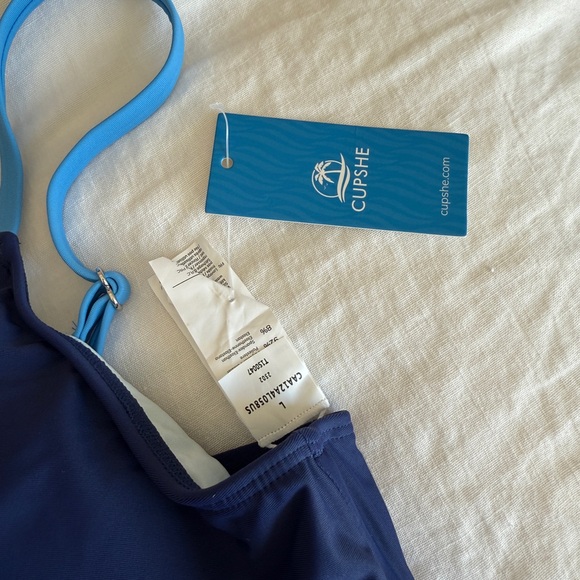 NWT Cupshe Blue Colorblock Scoop Neck Bikini Top & High-Waisted Bottoms Set - Picture 3 of 7